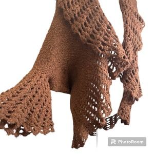 VTG. Crochet Open Front‎ Lagenlook Boho Cargigan Bell Sleeve Waterfall Front
